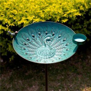 Bird Bath, Metal Bird Baths, 12.7“Dia Peacock Pattern Outdoor Bird